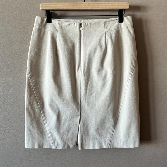 Women's 6 J. McLaughlin Stitched Detail Khaki Skirt Slit Professional Career - Picture 3 of 9